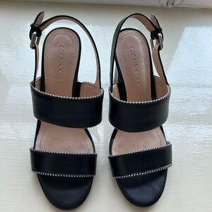 Coach Rylie Black Leather Sandal Heel, Size 8